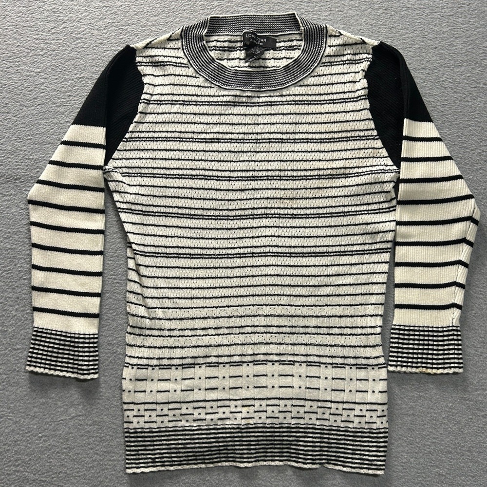 Knit Tunic Sweater Womens Medium Black White Striped Colorblock Cotton Love Ryan